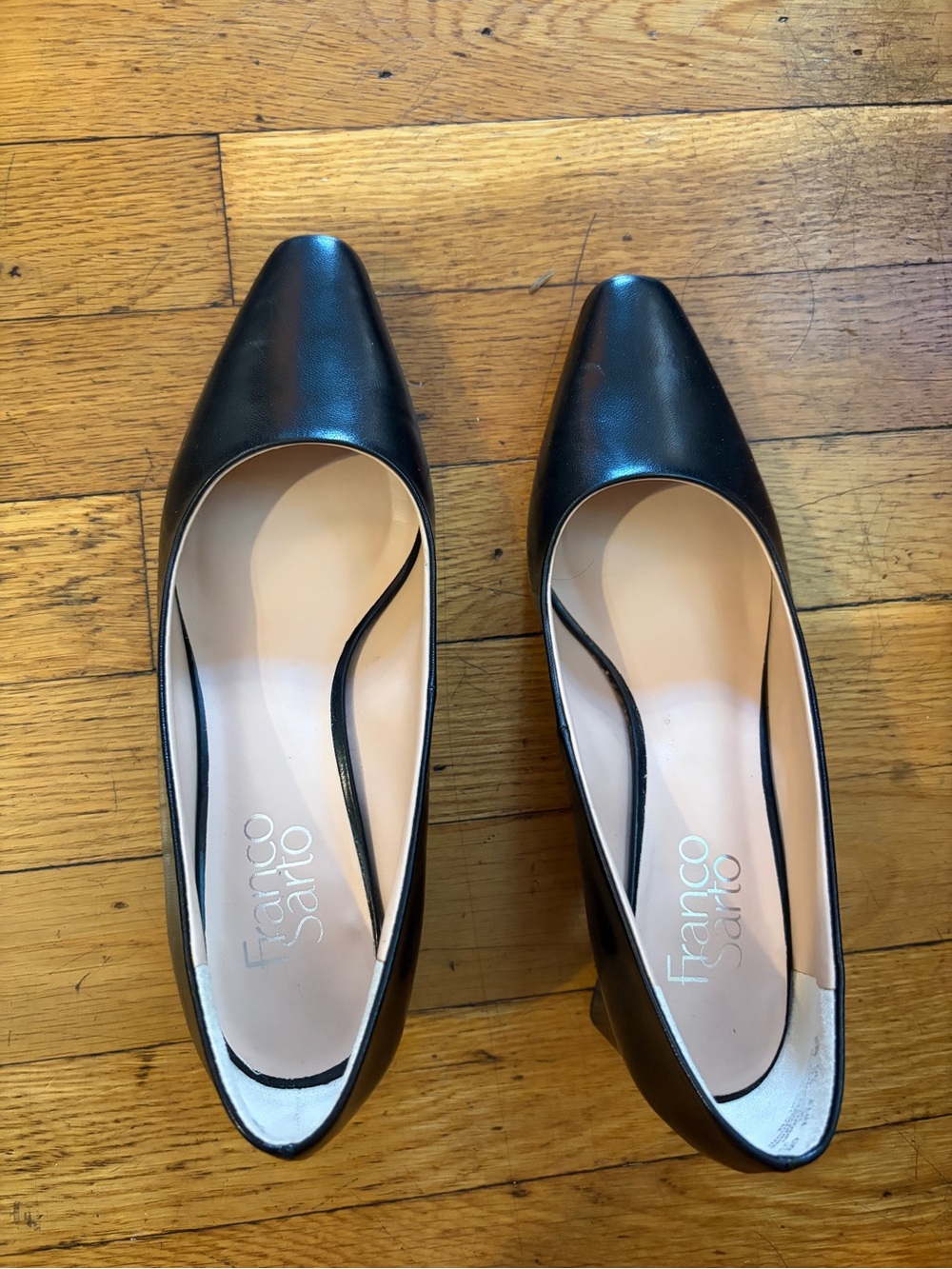 Franco Sarto Black Pointed-Toe Leather Heels